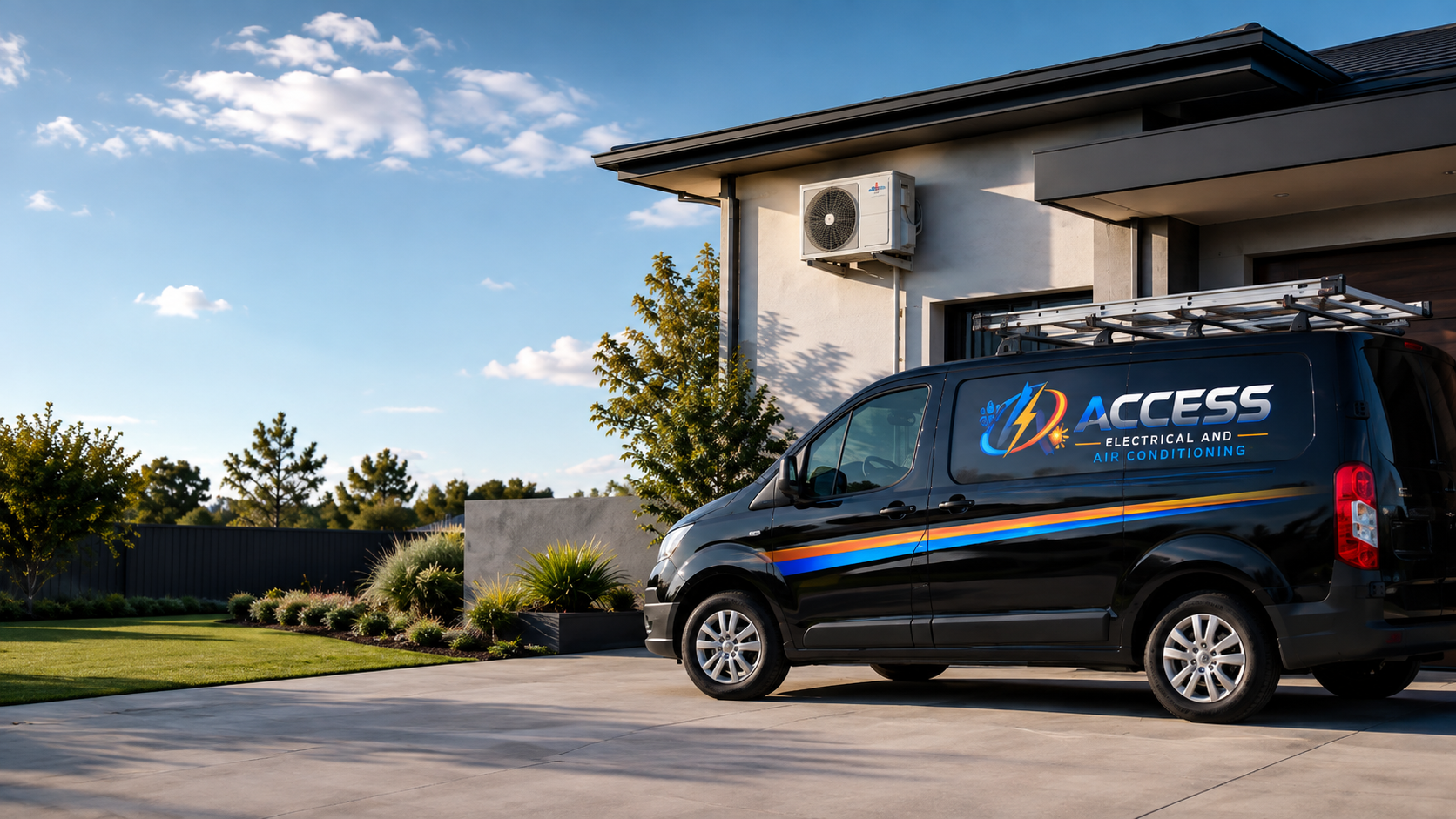 Access Electrical and Air Conditioning service van at a residential property